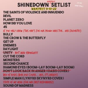 Wratfest Shinedown Wishlist Setlist