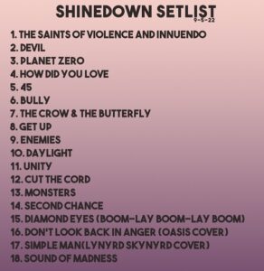 Shinedown Setlist from 9/5 show