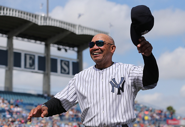 Reggie Jackson waves to fans at Yankee Stadium before the New York Yankees  play the Baltimore Orioles in the final game ever at Yankee Stadium in New  York City on September 21