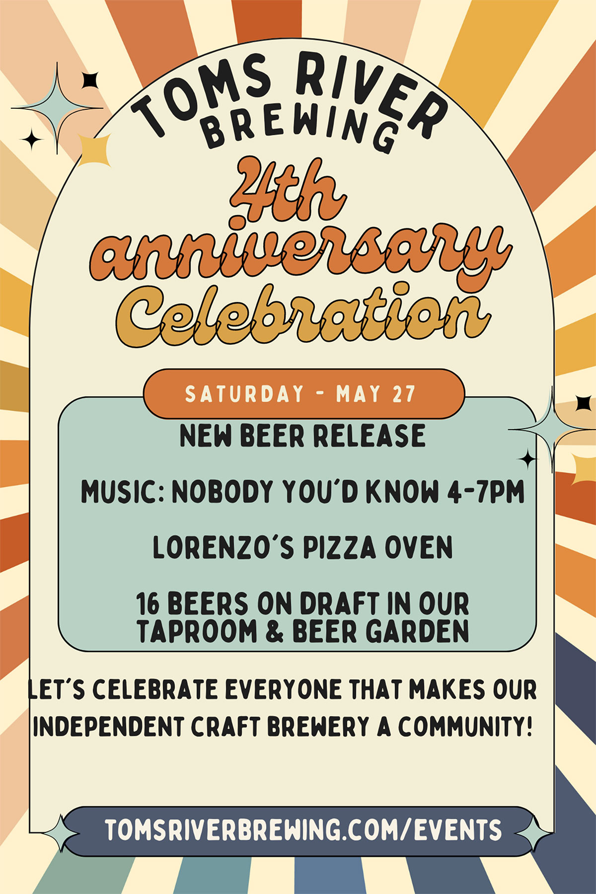 Toms River Brewing's 4th Anniversary Celebration on May 27th, 2023