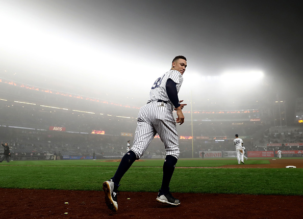 Aaron Judge of the New York Yankees looks on from the on deck circle  News Photo - Getty Images