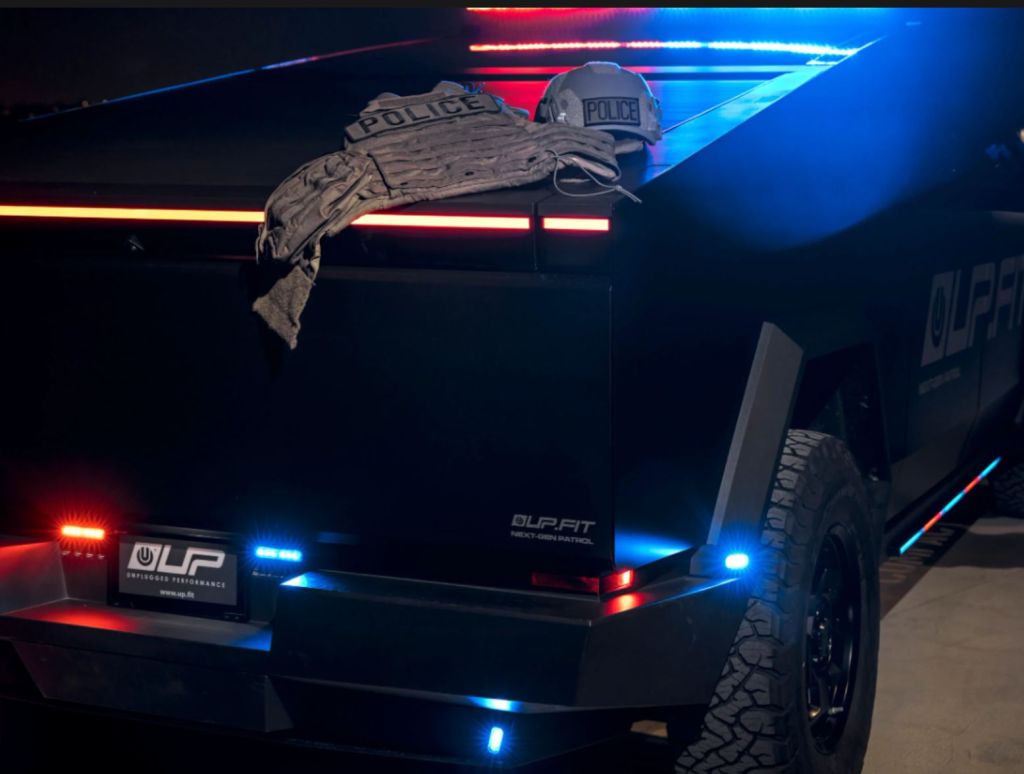 world’s first Tesla Cybertruck police vehicle, the inside showing police gear