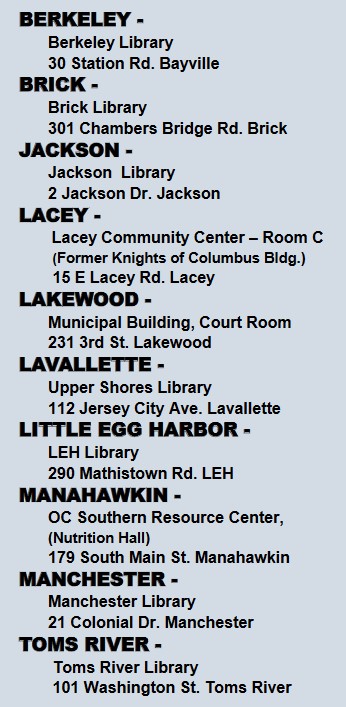 Ocean County early voting locations.